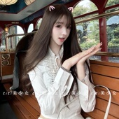 绑带春季 绣花镂空衬衫 纯欲风白色法式 设计感上衣 TiTi美少女