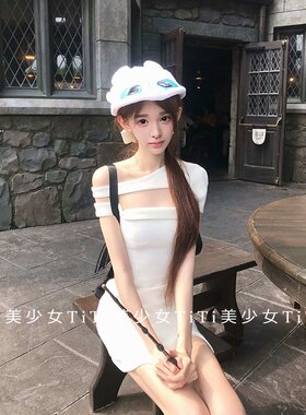 法式气质修身掐腰显瘦斜肩连衣裙