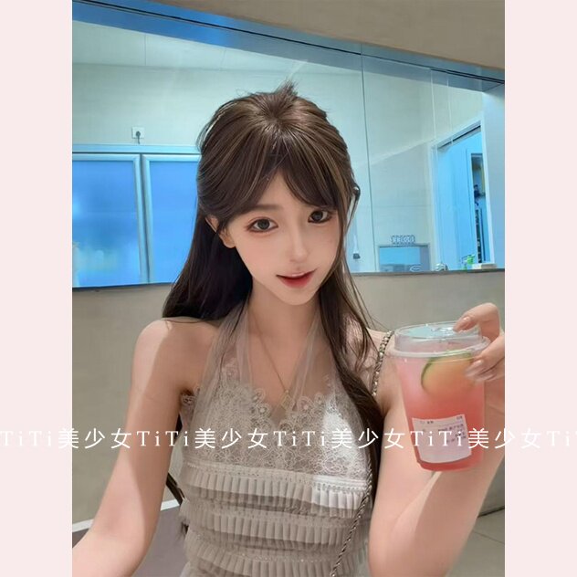 【TiTi美少女】甜美挂脖网纱蕾丝吊带背心女性感修身显瘦短款上衣