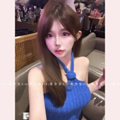 背心 克莱因蓝挂脖扭结粗坑条针织上衣修身 TiTi美少女 2026春季