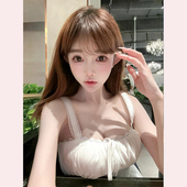 TiTi美少女 纯欲蕾丝花边系带吊带连衣裙女春白色收腰a字短裙