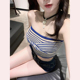 TiTi美少女 纯欲性感条纹无袖 抹胸背心女春季 裹胸短款 露肩上衣