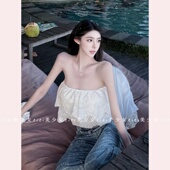 TiTi美少女 法式 嗲妹时尚 休闲女春季 镂空刺绣白色裹胸上衣女装