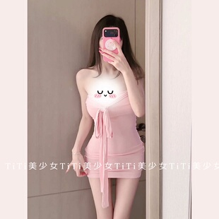 【TiTi美少女】纯欲风露肩系带包臀抹胸连衣裙秋季韩系女人味短裙