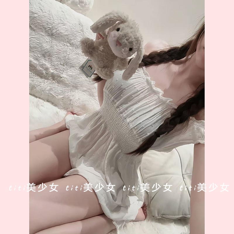 裹胸吊带一字肩棉麻刺绣短裙