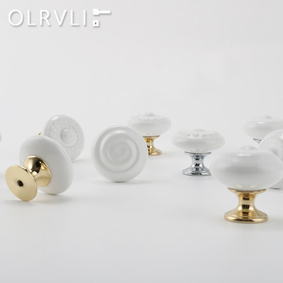 olrvli复古美式陶瓷白拉手法式金色橱柜把手衣柜抽屉古典银色拉手