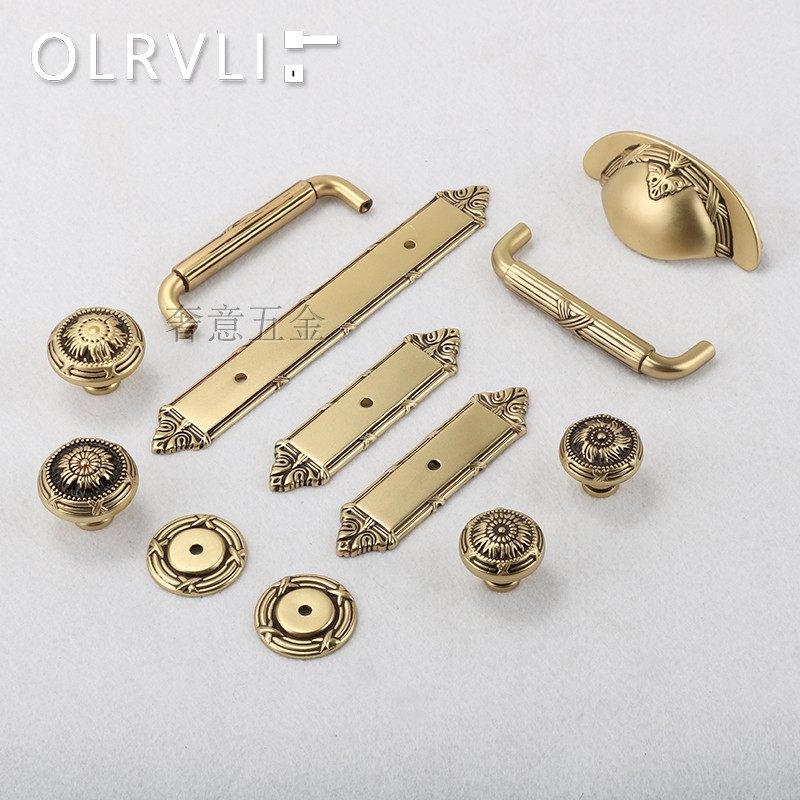 意大利纯铜欧式复古金色橱柜贝壳门把手 法式衣柜抽屉黄铜小拉手