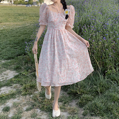 Real price summer chic sweet floral skirt women's super immortal waist hanging neck dress