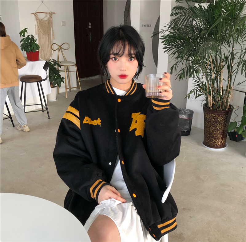 Real shot real price ~ Korean chic thin and loose personality color contrast coat retro Baseball Jacket
