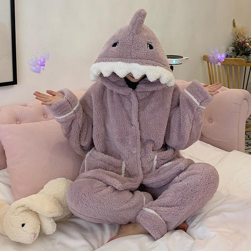 Real price Korean funny shark pajamas female lovely student home clothes set