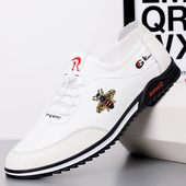 软底舒适透气增高鞋 一脚蹬真皮小白鞋 潮流 时尚 百搭休闲鞋 新款 男士