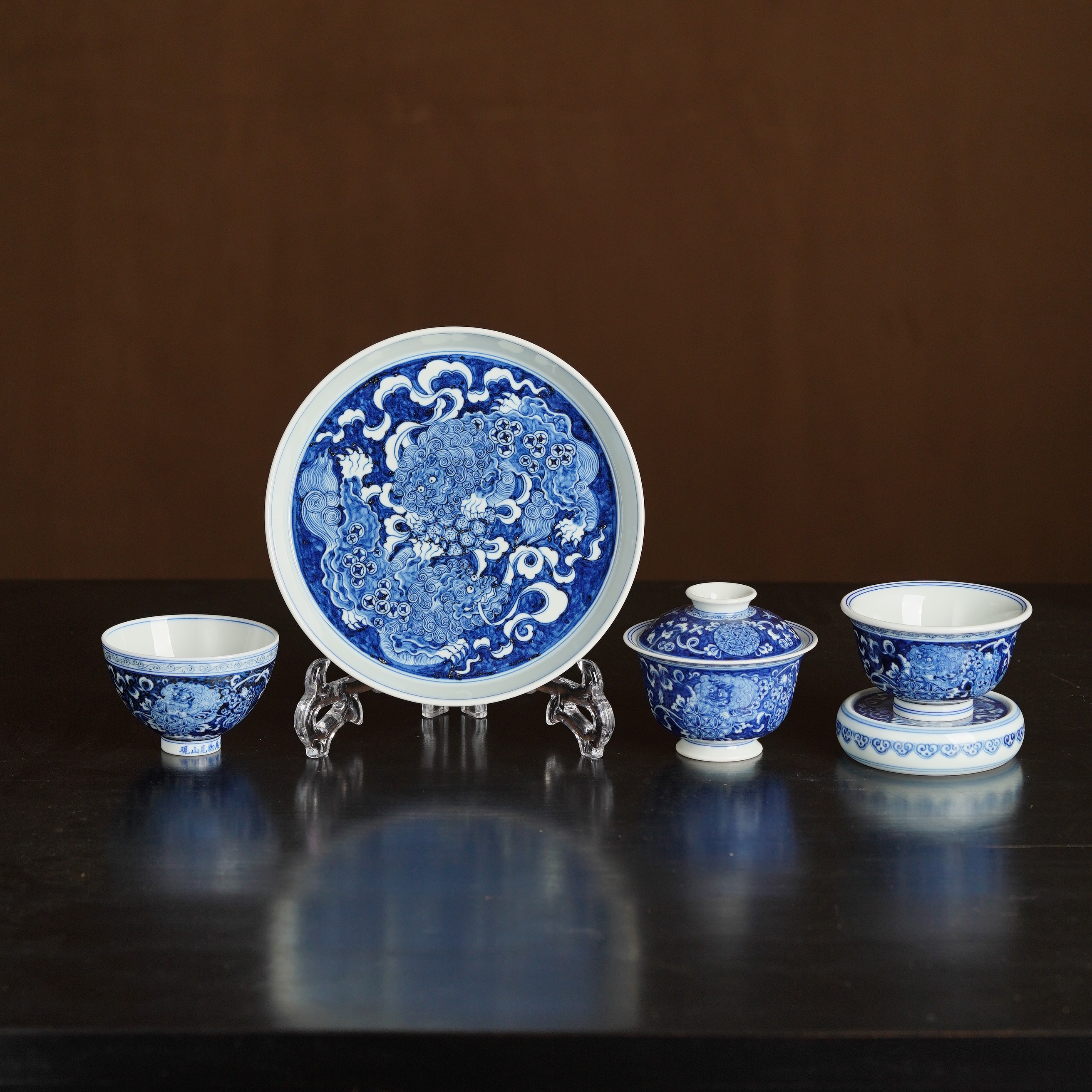 观山见物 青花狮子绣球盖碗 茶桌百搭纯手工手绘茶具画片细腻雅致