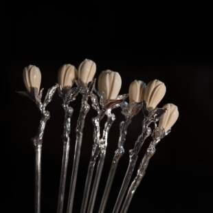 良药局 纯手工纯银猛犸茶拨仿竹节做旧复古茶配件999中式茶针