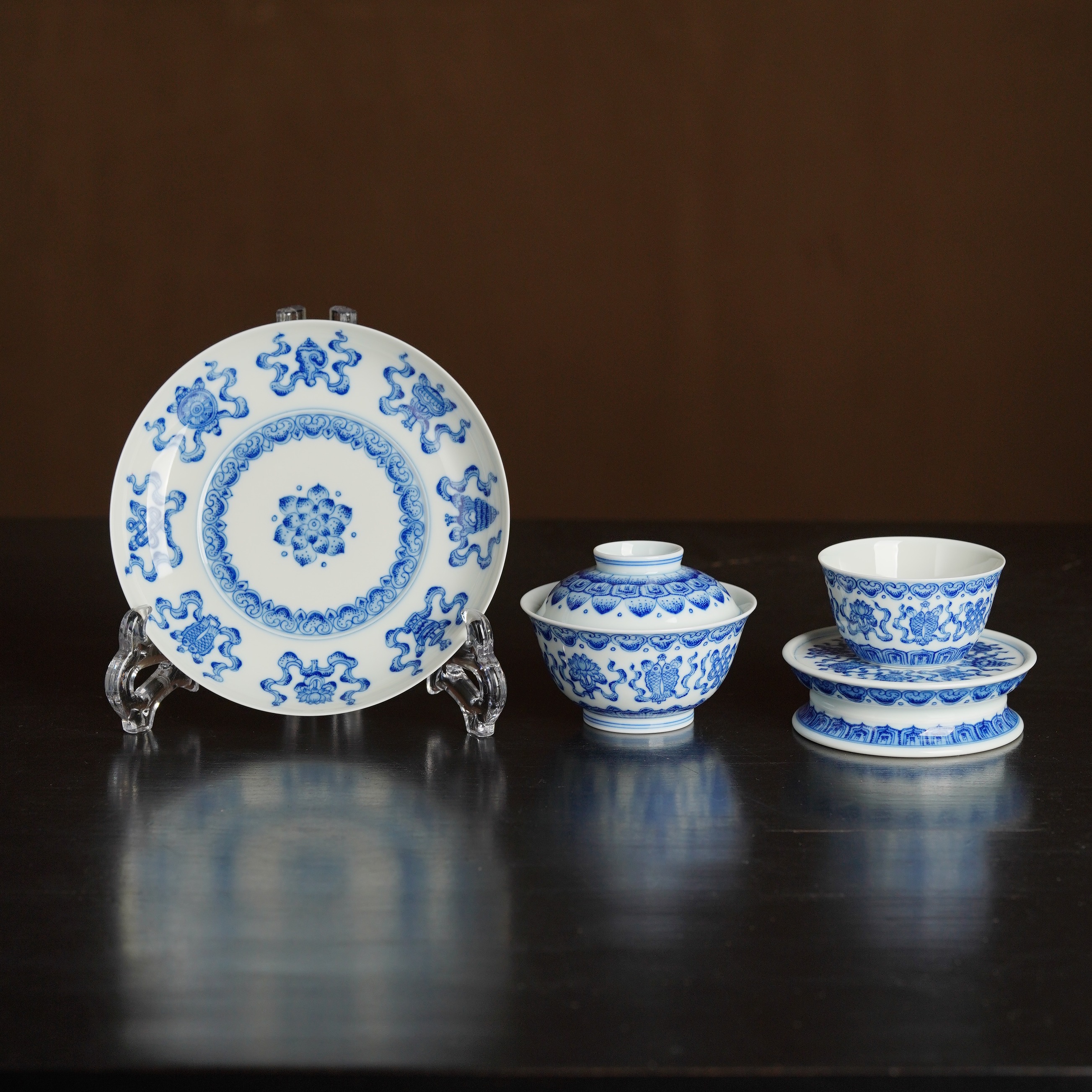 观山见物青花八宝盖碗景德镇功夫茶具青花经典画片雅致纯手工手绘