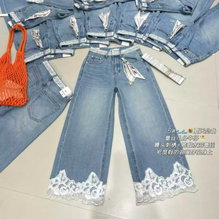 欧洲站26年春夏仙仙蕾丝腰封花边八分裤直筒牛仔裤时髦洋气奶奶裤