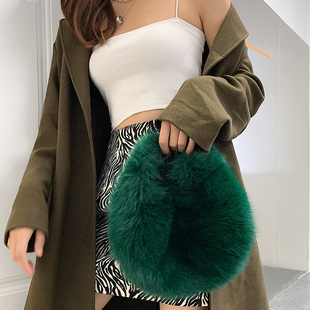 阿雅家秋冬百搭包包女2025新款 潮狐狸毛手拎皮草包手提小方包洋气