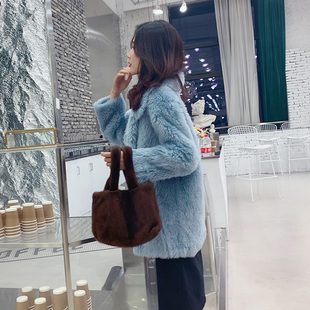 韩版 水貂毛绒皮草包包网红时尚 毛毛背心包潮 新款 手提包女2025冬季