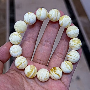 正品 文玩收藏珠宝饰品 天然俄料精品瓷白虎皮纹蜜蜡14mm手串男女款