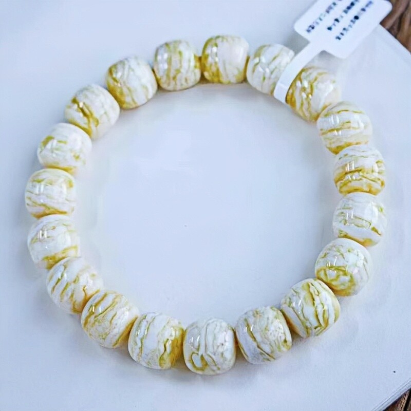 正品天然俄料蜜蜡高品质顺纹瓷白千层雪老型12mm手串文玩珠宝饰品