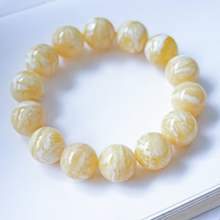 正品 文玩收藏珠宝饰品 天然俄料蜜蜡高品质顺纹虎皮纹18mm手串男款