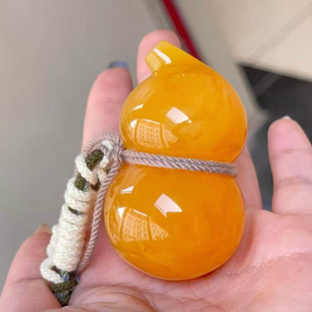 正品天然乌料焦皮料鸡油红蜜蜡 葫芦 手把件文玩工艺收藏珠宝饰品