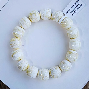 正品 天然俄料蜜蜡高品质瓷白顺纹千层雪14mm老型手串文玩珠宝饰品