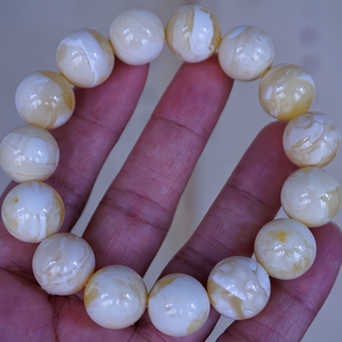 正品天然俄料精品溶洞瓷白花蜡蜜蜡15mm圆珠手串文玩收藏珠宝饰品