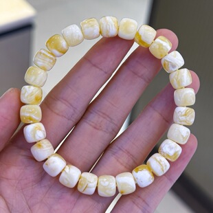 正品 天然俄料精品浓白妖花蜜蜡8.4mm老型手链文玩收藏珠宝饰品