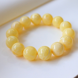 正品 手串文玩收藏珠宝饰品 天然俄料高品质白花蜡蜜蜡17mm圆珠男款