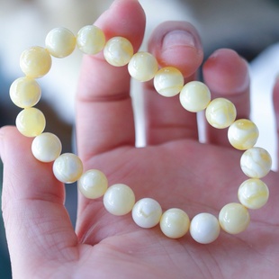 正品 单圈手链文玩珠宝饰品 天然俄料精品原矿白蜡蜜蜡9mm圆珠女款