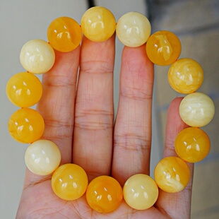 正品 文玩珠宝饰品 天然俄料精品焦皮料多宝蜜蜡14mm圆珠手串男女款