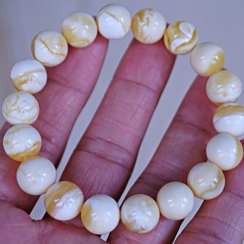 正品天然俄料精品溶洞瓷白花蜜蜡11mm圆珠手串文玩收藏珠宝饰品