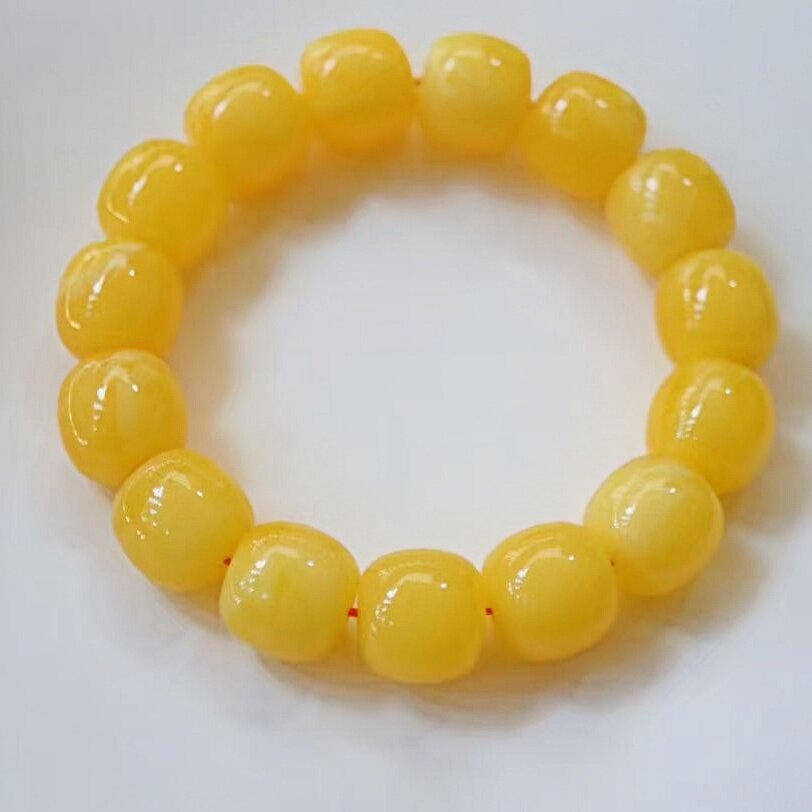正品天然俄料精品同料黄花蜡蜜蜡15mm老型男款手串文玩珠宝饰品