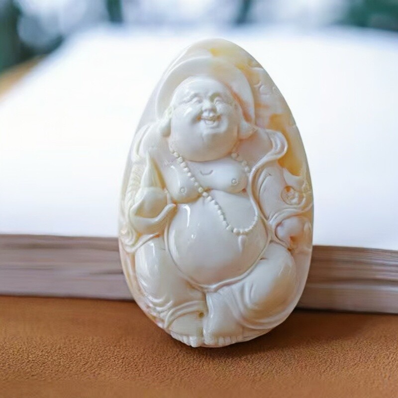 正品天然俄料高品质瓷白蜡蜜蜡 弥勒佛 吊坠文玩收藏工艺珠宝饰品