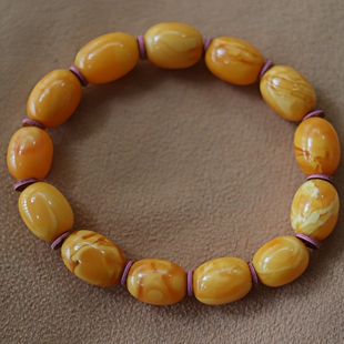 正品 天然俄料精品满蜡老花蜡蜜蜡11mm枣珠手串文玩收藏珠宝饰品