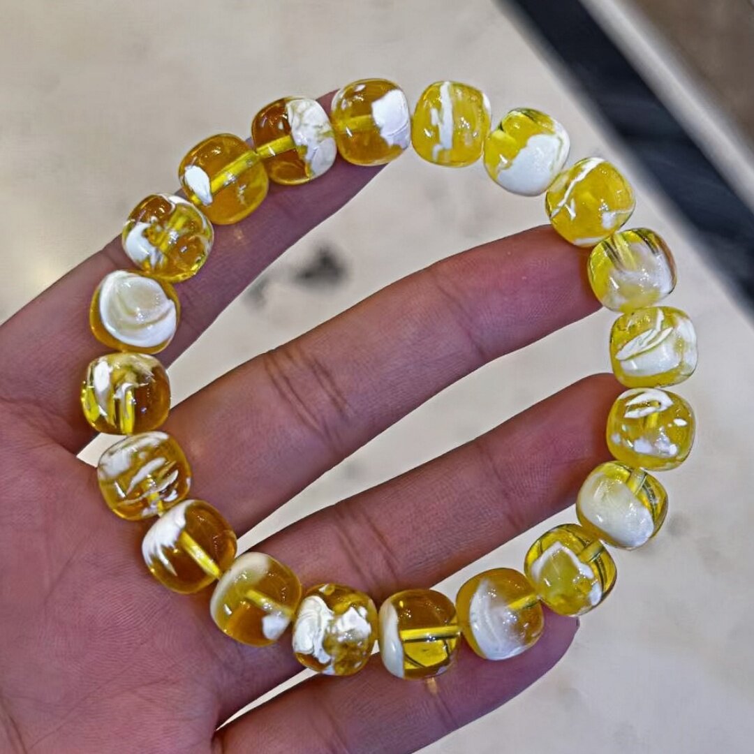 正品天然俄料精品同料虎皮金瓷白蜜蜡11mm手串文玩收藏珠宝饰品