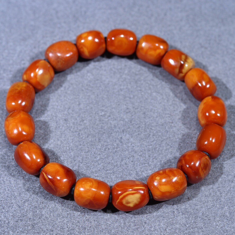 正品天然俄料高品质老红花蜡蜜蜡8mm随形手串文玩百搭珠宝饰品