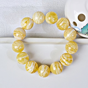 正品 文玩珠宝饰品 天然俄料蜜蜡精品虎皮白花17.2mm圆珠手串男款