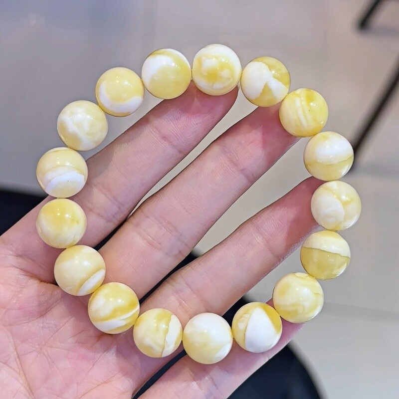 正品天然俄料原矿妖花白蜡蜜蜡11mm圆珠手链女款潮流文玩珠宝饰品