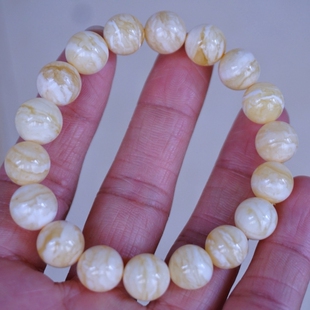 正品 天然俄料精品虎皮纹瓷白花蜜蜡11mm圆珠手串文玩收藏珠宝饰品