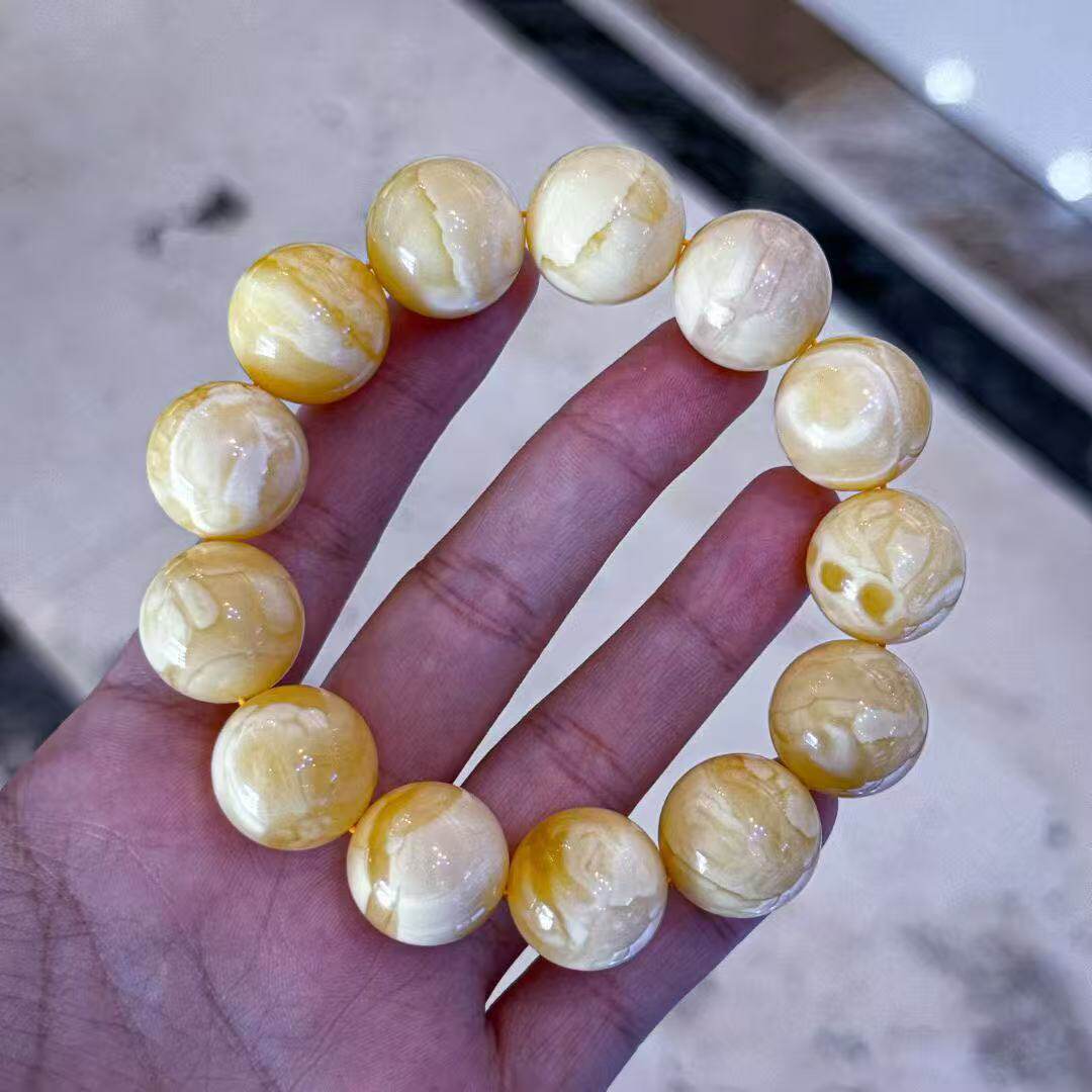 正品天然俄料精品白花蜡蜜蜡17mm圆珠大手串男款文玩收藏珠宝饰品
