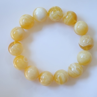 正品 文玩收藏珠宝饰品 天然俄料蜜蜡高品质金白蜡16mm圆珠手串男款