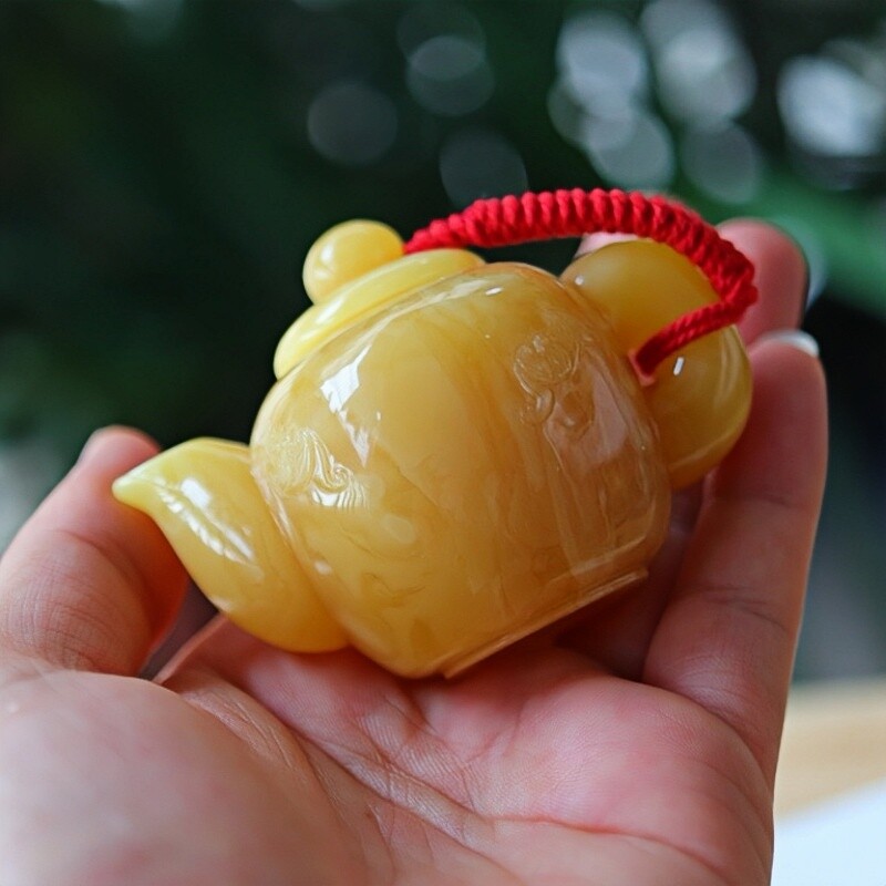 正品天然俄料蜜蜡高品质精品把把壶小茶壶手把件文玩收藏珠宝饰品