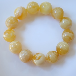 正品 文玩收藏珠宝饰品 天然俄料蜜蜡精品金白蜡18mm圆珠手串男款