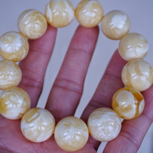 正品 文玩收藏珠宝饰品 天然俄料精品妖花白花蜡蜜蜡19mm手串男款