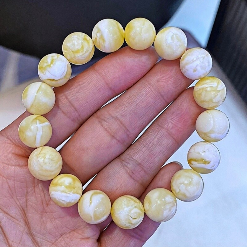 正品天然俄料精美浓蜡白花蜡蜜蜡 12mm 圆珠手串文玩时尚珠宝饰品