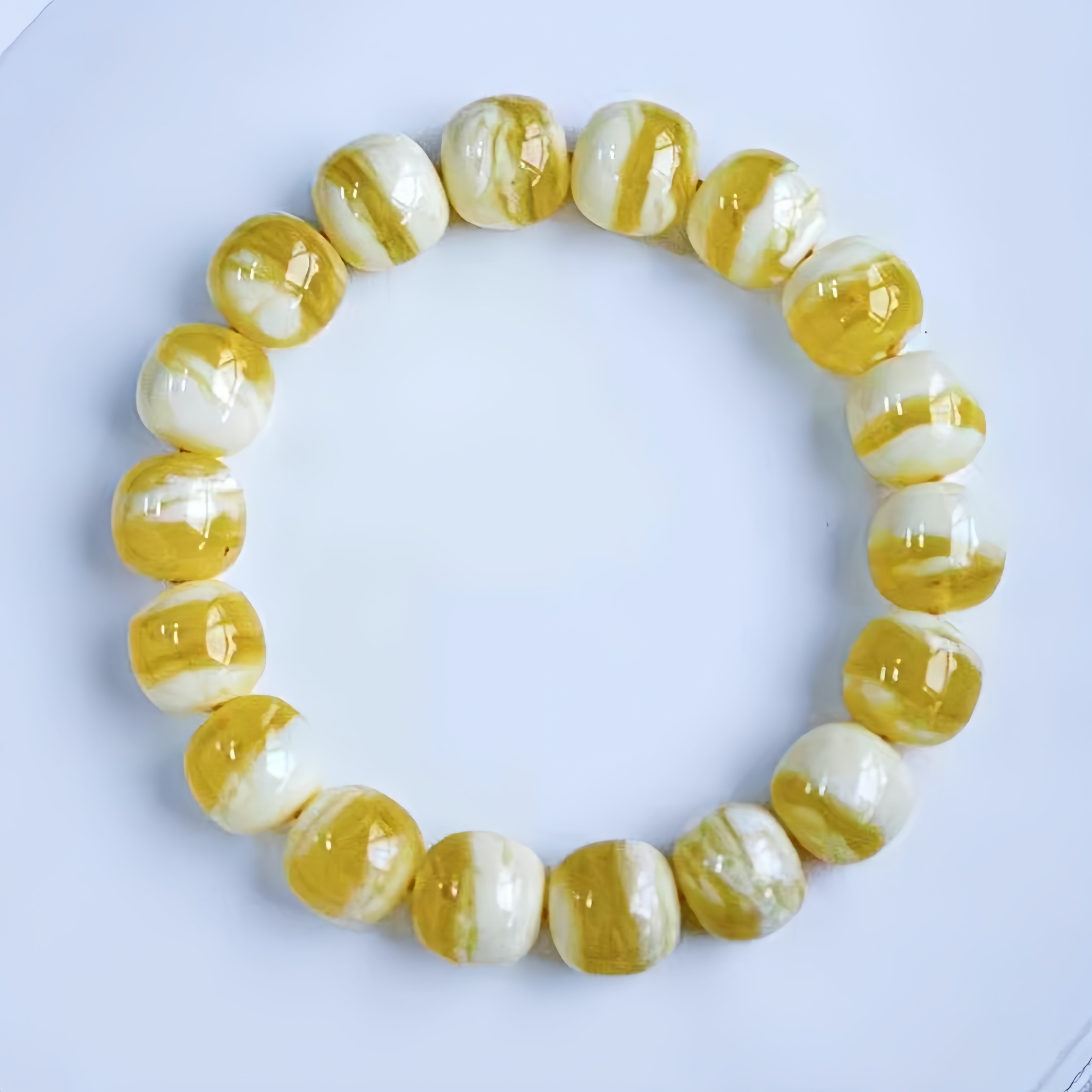 正品天然俄料蜜蜡精品橘底瓷白顺纹花蜡12mm老型手串文玩珠宝饰品