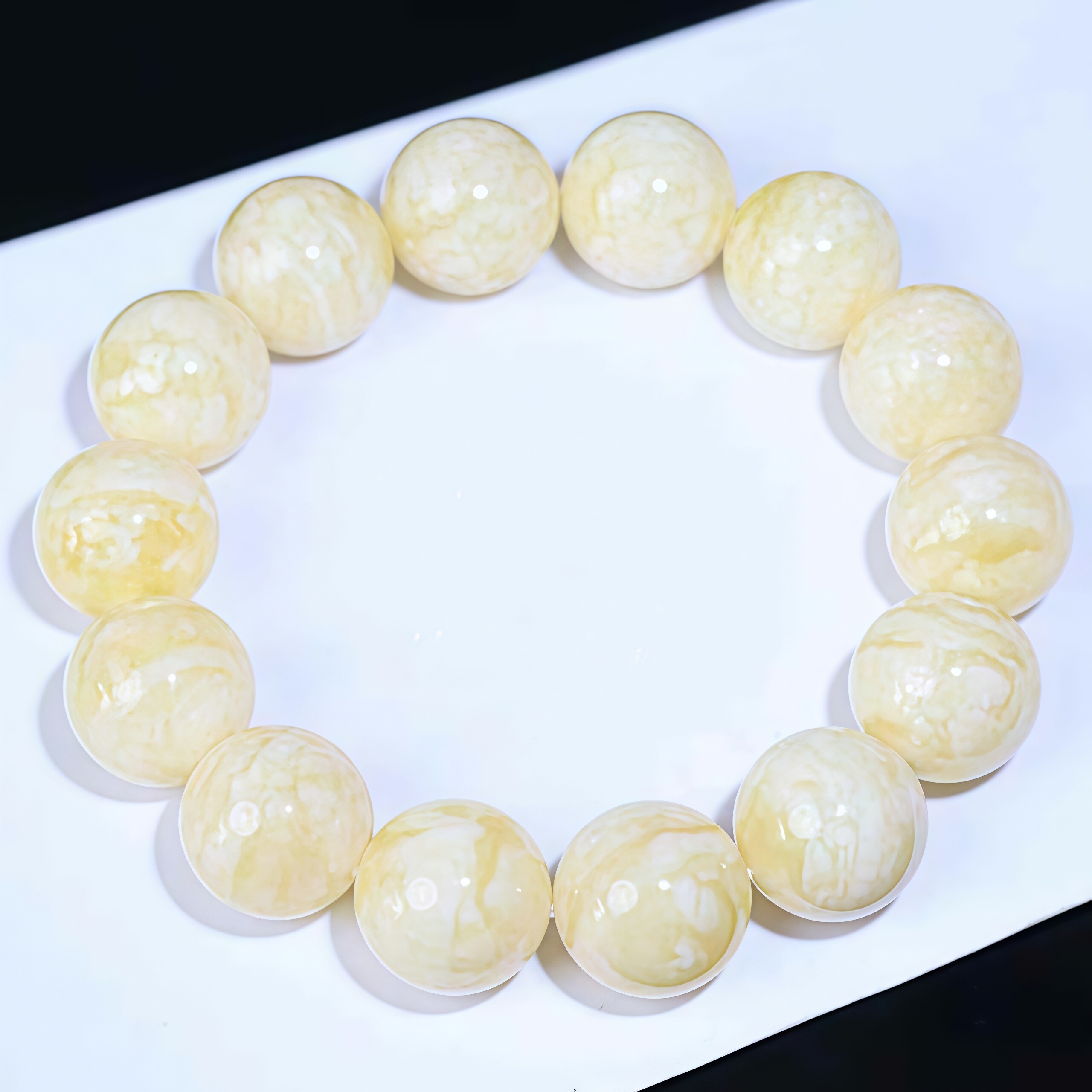 正品天然俄料蜜蜡圆珠手串15mm虎皮妖白花圆珠手链文玩珠宝饰品