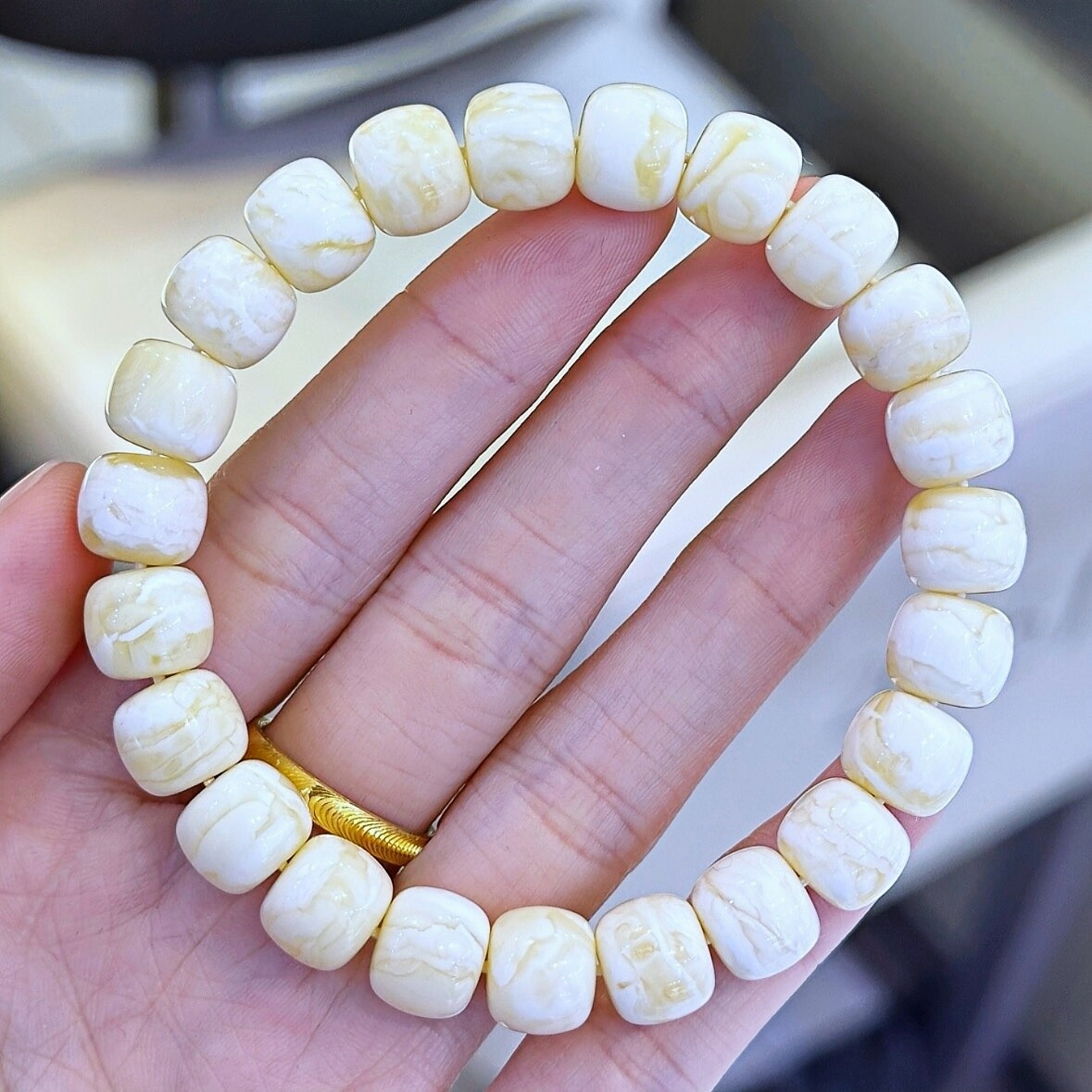 正品天然俄料原矿白花蜡蜜蜡9.8mm老型单圈手链女款文玩珠宝饰品