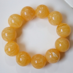 正品天然俄料蜜蜡焦皮料溶洞瓷白妖花22mm手串手链文玩收藏珠宝